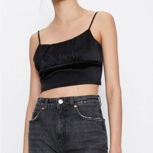Zara Satin Ruched Crop Top